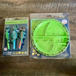 Constructive Eating Utensil and Divided Plate Set for Kids and Toddlers